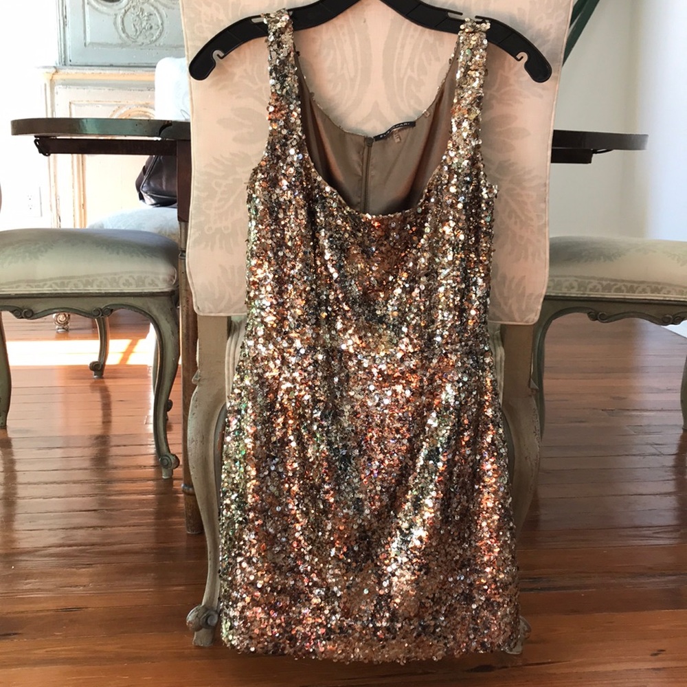 New Years gold Elie tabari cocktail dress